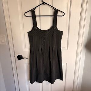 DKNY Jeans Pinstripe School Girl Dress Button Y2K Sleeveless Pleated A-Line MED